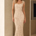 Elegant Beaded Sleeveless Evening Gown with Scalloped Details