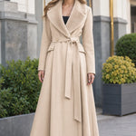 Elegant Faux Fur Shawl Collar Belted Maxi Flare Coat