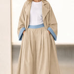 Contrast Trim Duster Coat and Wide-Leg Pleated Pants Two-Piece Set