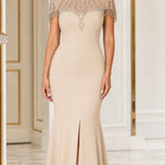 Beaded Illusion High-Neck Mermaid Evening Gown with Front Slit