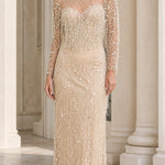 Elegant High-Neck Beaded Long Sleeve Evening Gown