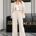 Women's 2-Piece Sporty Chic Blazer and Wide-Leg Track Pant Set