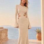 Ribbed Knit Cutout Bell Sleeve Maxi Dress