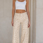 Women's Leopard Print High-Waisted Wide Leg Denim Pants