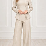 Women's Asymmetric High-Neck Blazer and Wide-Leg Trouser Two-Piece Suit Set