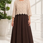 Crochet Lace Layered Maxi Dress with 3/4 Sleeves