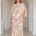 Women's 2-Piece Graphic Print Poncho Top and Wide Leg Pants Set