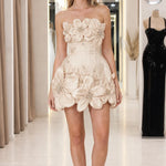 Strapless 3D Floral Applique Corset Mini Dress