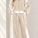 Women's Colorblock Zip-Up Tracksuit Set Wide Leg Sweatpants 2-Piece Lounge Set