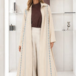 Embroidered Trim Longline Open Front Abaya Maxi Duster Coat