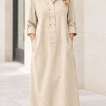 Women's Casual Collared Button-Front Maxi Shirt Dress with Pockets