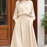 Women's Striped Boat Neck Blouson Maxi Dress with Contrast Cuffs