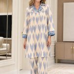 Women's Embellished Collar Ikat Print Tunic and Pants Two-Piece Set
