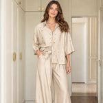 Polka Dot Button-Down Shirt and Wide-Leg Pants Two-Piece Set