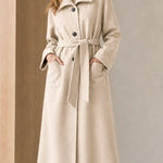 Women's Ribbed Knit Collar Longline Wool Blend Trench Coat with Belt