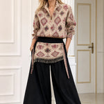 Women's Ethnic Pattern V-Neck Blouse and Balloon Pants Two-Piece Set