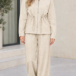 Women's Drawstring Waist Zip-Up Hoodie and Wide Leg Pants Two-Piece Lounge Set