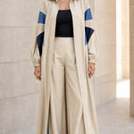 Colorblock Longline Duster Coat and Wide-Leg Pants Two-Piece Set