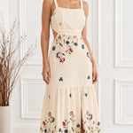 Women's Floral Embroidered Cutout Square Neck Maxi Dress