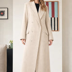 Women's Double-Breasted Maxi Tailored Overcoat with Notched Lapel