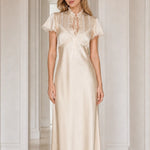 Elegance Satin Lace-Trim Maxi Dress