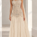 Beaded Corset Asymmetric One-Shoulder Evening Gown with Flowing Chiffon Skirt