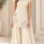 Floral Embroidered Asymmetrical Tunic Top and Wide-Leg Palazzo Pants Set