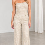 Strapless Sequin Bandeau Top and Wide Leg Pants Two-Piece Set