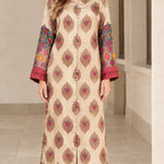 Bohemian Print Satin Maxi Kaftan Dress with Button Front
