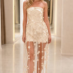 Strapless Sequin Fringe Maxi Dress with Disc Embellishments