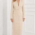 Tweed Single-Button Blazer and Maxi Pencil Skirt Two-Piece Set