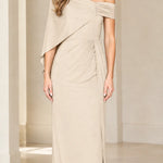 Asymmetric One-Shoulder Drape Maxi Formal Gown with Side Slit