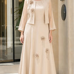 Elegant 2-Piece Floral Appliqué Maxi Dress Set with Sheer Bolero Jacket