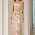 Elegance Strapless Beaded Peplum Midi Dress