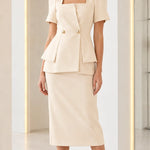 Square Neck Peplum Top and Midi Pencil Skirt Two-Piece Set