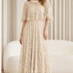 Elegant Sequin Embellished Mesh Overlay Maxi Dress