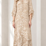 Embellished Tie-Neck Flutter Sleeve Chiffon Maxi Dress
