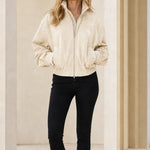 Women's Casual Full-Zip Suede-Look Stand Collar Bomber Jacket