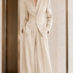 Women's Elegant Tailored 2-Piece Pant Suit Set | Slim Blazer & Wide-Leg Trousers