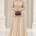 Elegant Lace Peplum Long Sleeve Formal Evening Gown