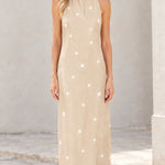 Women's Star Print Halter Maxi Dress with Fringe Hem