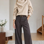 Women's Asymmetric Drape Cowl Neck Ribbed Knit Sweater