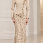 Sequined Peplum Long Sleeve Formal Evening Gown