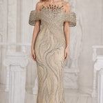 Sequined Off-Shoulder Illusion Mermaid Evening Gown