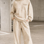 Washed Rhinestone Embellished Oversized Hoodie and Wide-Leg Pants Set