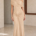 One-Shoulder Ruched Maxi Evening Gown
