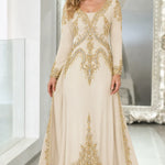 Embroidered Metallic Caftan Maxi Dress with Beaded Trim