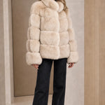 Stand Collar Paneled Faux Fur Plush Winter Jacket