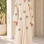 Crystal Floral Embellished Long Sleeve Modest Abaya Maxi Dress