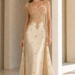 Embellished Strapless Evening Gown with Cascading Fringe Detail